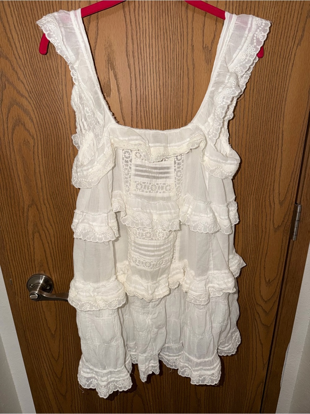 Free People White Tiered Lace Ruffle Sundress Size Large - Picture 6 of 6